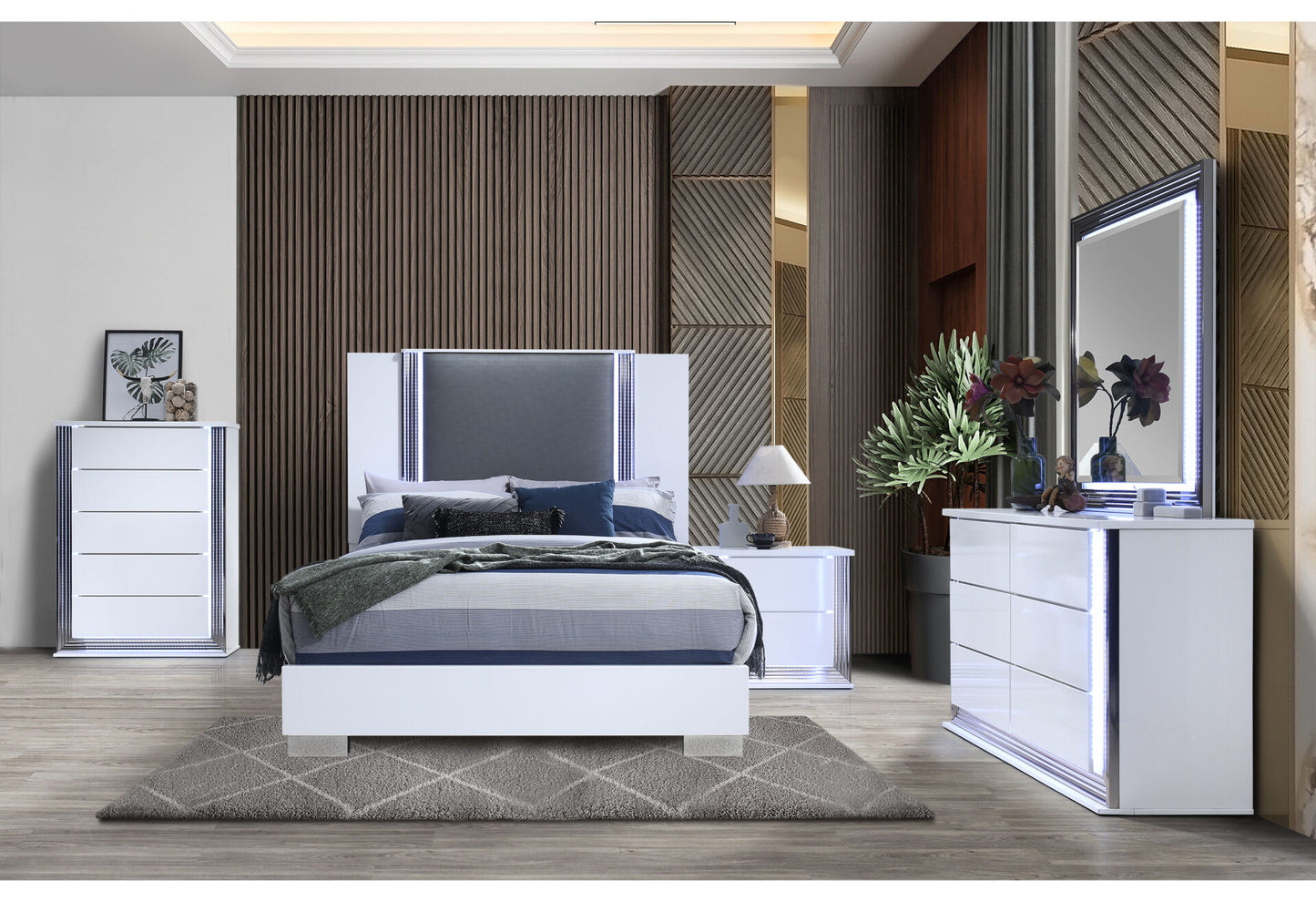 YLIME SMOOTH WHITE QUEEN LED BED