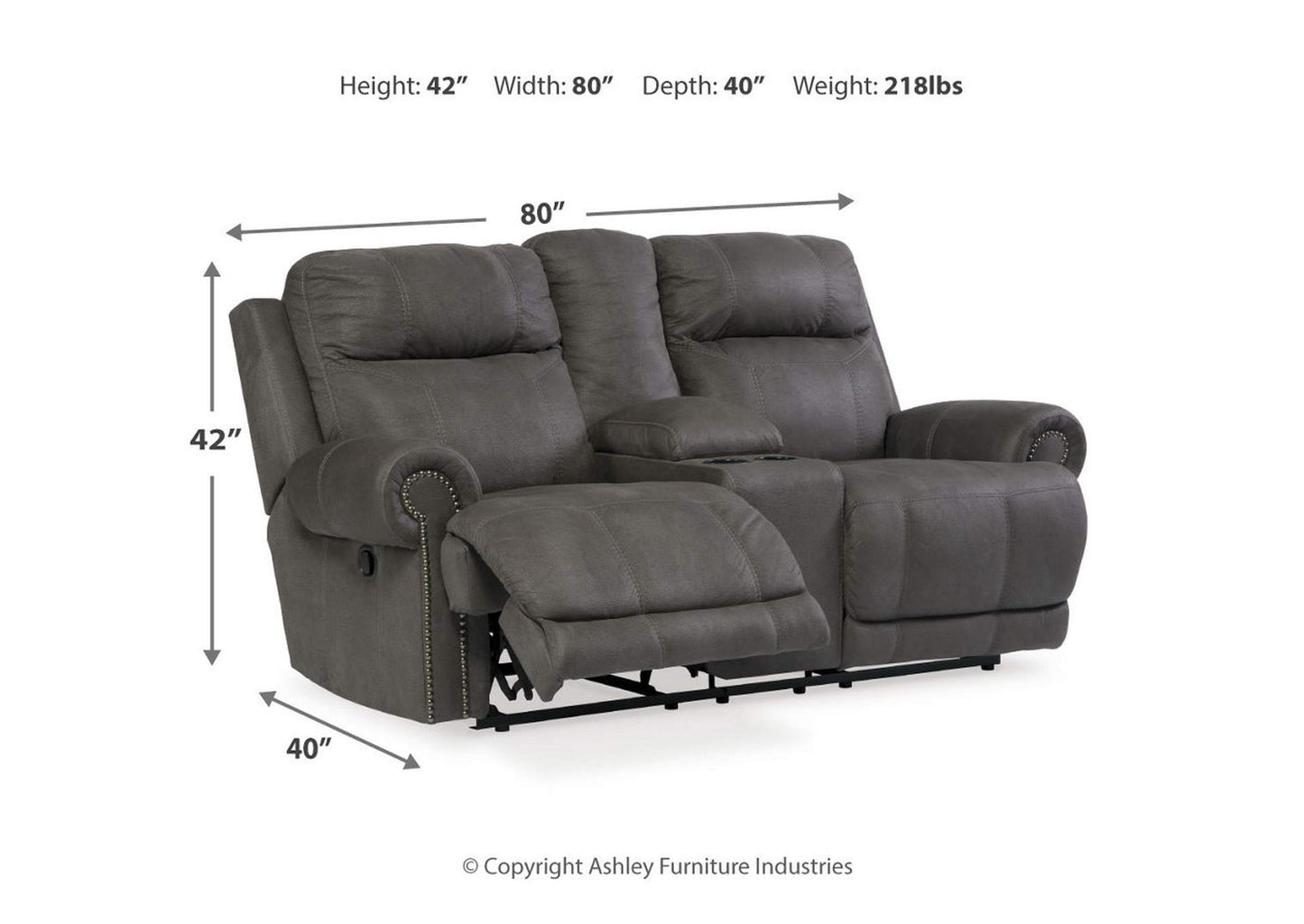 Austere Reclining Loveseat with Console