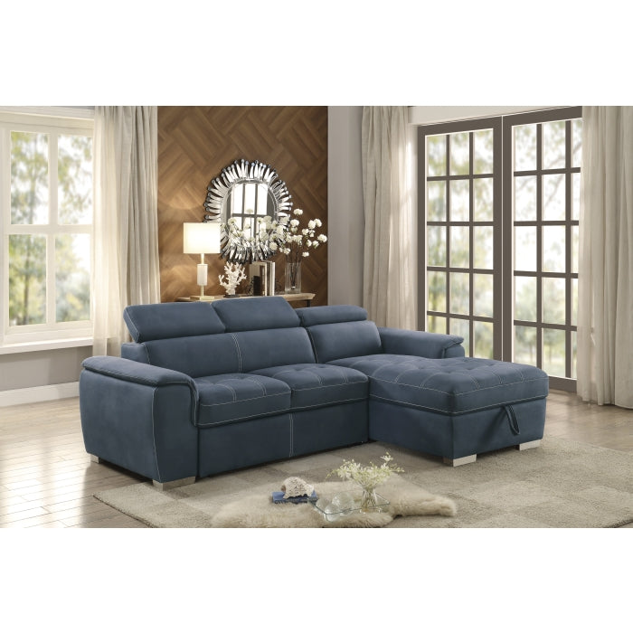 2-Piece Sectional with Adjustable Headrests, Pull-out Bed and Right Chaise with Hidden Storage