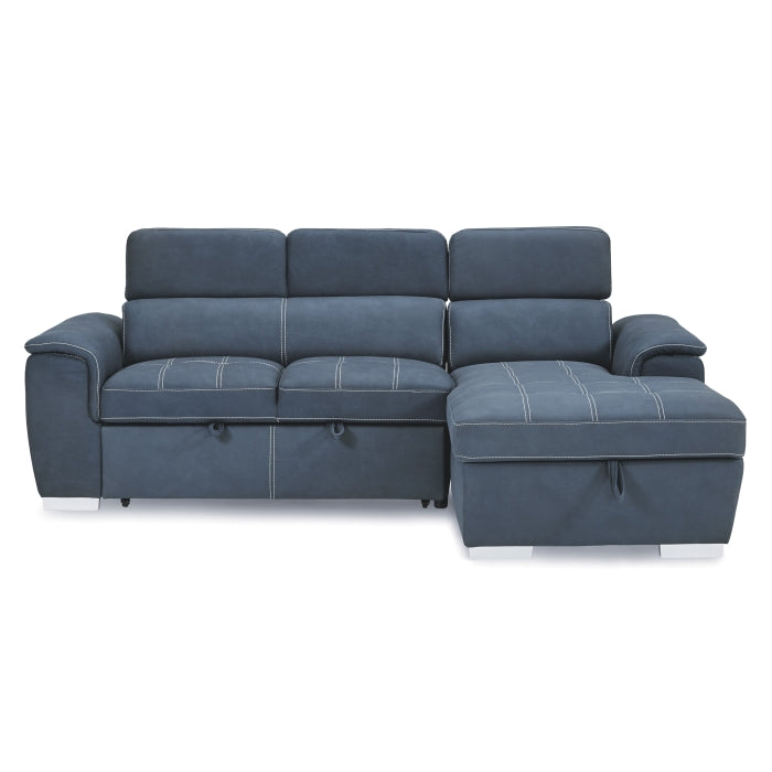 2-Piece Sectional with Adjustable Headrests, Pull-out Bed and Right Chaise with Hidden Storage