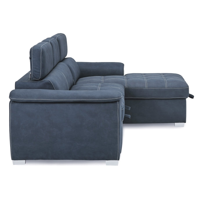2-Piece Sectional with Adjustable Headrests, Pull-out Bed and Right Chaise with Hidden Storage
