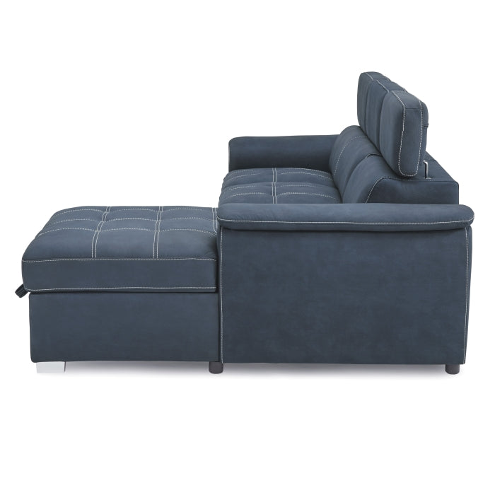 2-Piece Sectional with Adjustable Headrests, Pull-out Bed and Right Chaise with Hidden Storage