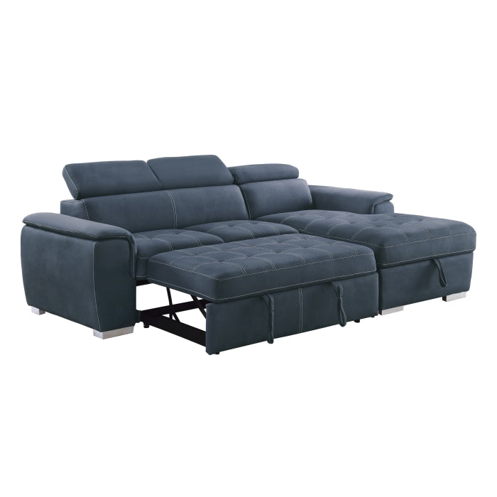 2-Piece Sectional with Adjustable Headrests, Pull-out Bed and Right Chaise with Hidden Storage