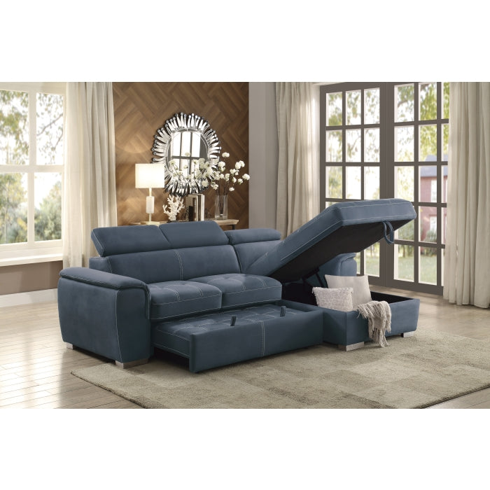 2-Piece Sectional with Adjustable Headrests, Pull-out Bed and Right Chaise with Hidden Storage