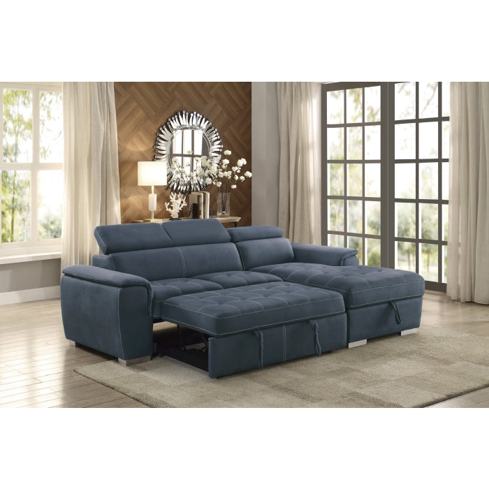 2-Piece Sectional with Adjustable Headrests, Pull-out Bed and Right Chaise with Hidden Storage