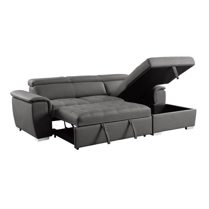 2-Piece Sectional with Adjustable Headrests, Pull-out Bed and Right Chaise with Hidden Storage