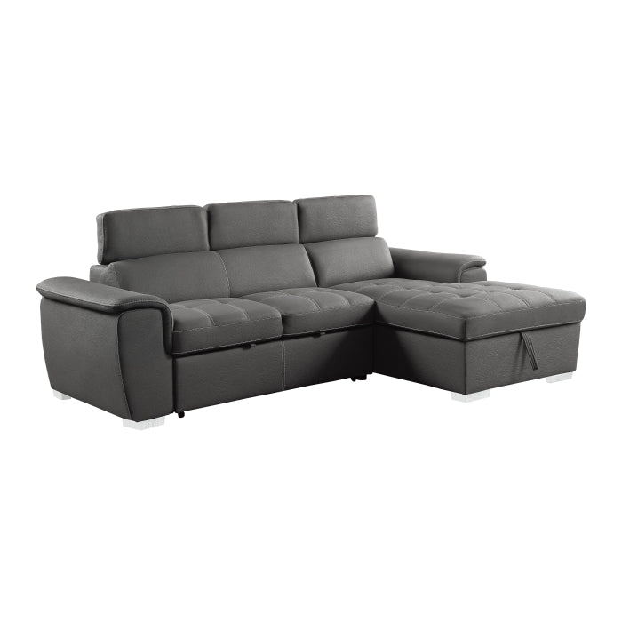 2-Piece Sectional with Adjustable Headrests, Pull-out Bed and Right Chaise with Hidden Storage