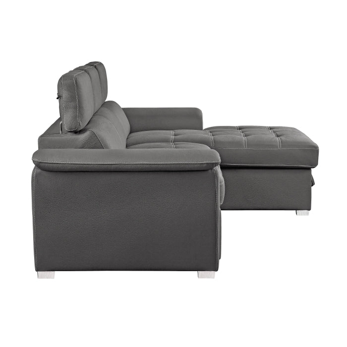 2-Piece Sectional with Adjustable Headrests, Pull-out Bed and Right Chaise with Hidden Storage