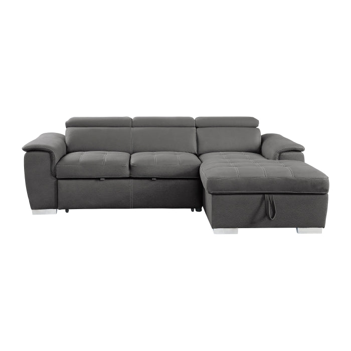 2-Piece Sectional with Adjustable Headrests, Pull-out Bed and Right Chaise with Hidden Storage