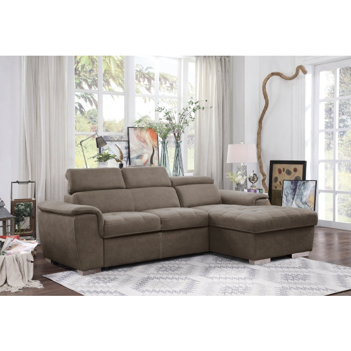 2-Piece Sectional with Adjustable Headrests, Pull-out Bed and Right Chaise with Hidden Storage