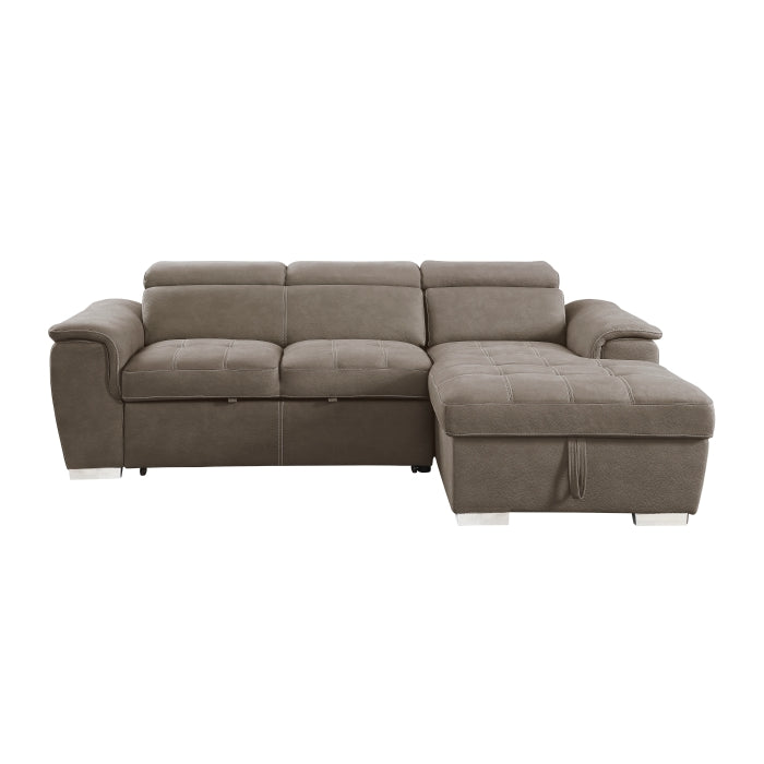2-Piece Sectional with Adjustable Headrests, Pull-out Bed and Right Chaise with Hidden Storage