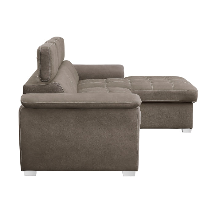 2-Piece Sectional with Adjustable Headrests, Pull-out Bed and Right Chaise with Hidden Storage