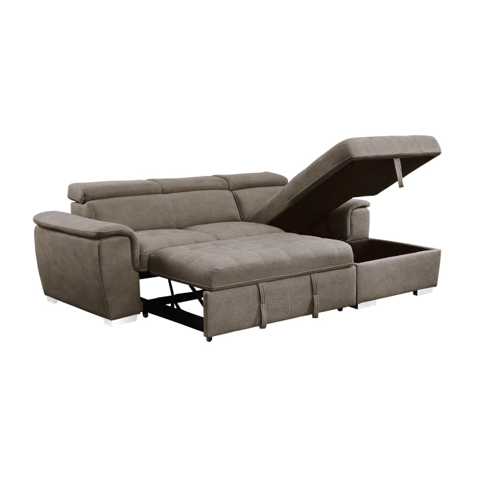 2-Piece Sectional with Adjustable Headrests, Pull-out Bed and Right Chaise with Hidden Storage