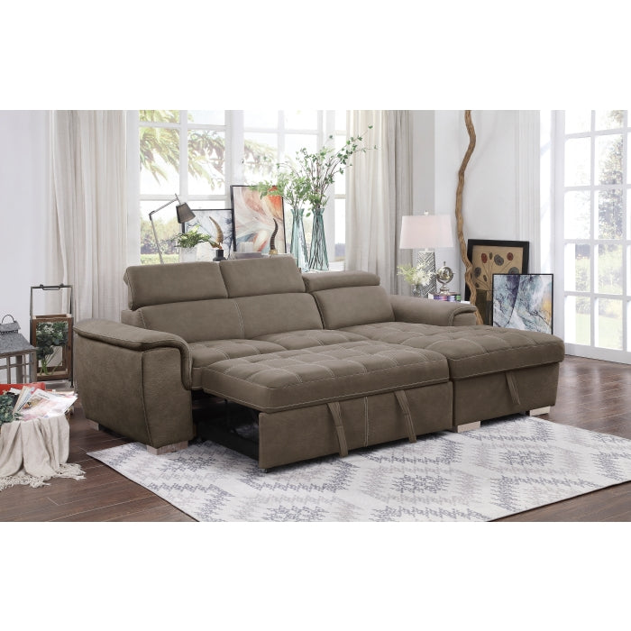 2-Piece Sectional with Adjustable Headrests, Pull-out Bed and Right Chaise with Hidden Storage