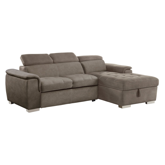 2-Piece Sectional with Adjustable Headrests, Pull-out Bed and Right Chaise with Hidden Storage