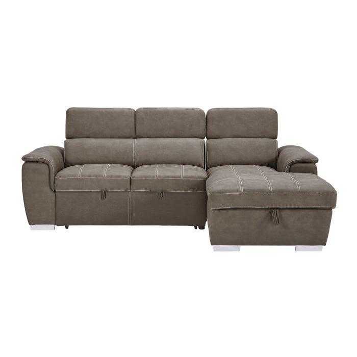 2-Piece Sectional with Adjustable Headrests, Pull-out Bed and Right Chaise with Hidden Storage