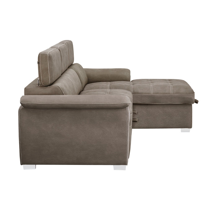 2-Piece Sectional with Adjustable Headrests, Pull-out Bed and Right Chaise with Hidden Storage