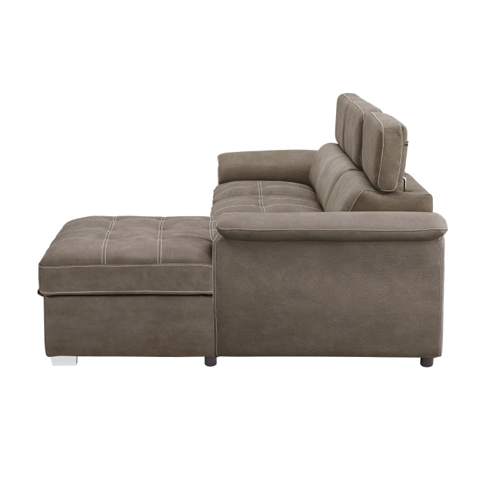 2-Piece Sectional with Adjustable Headrests, Pull-out Bed and Right Chaise with Hidden Storage