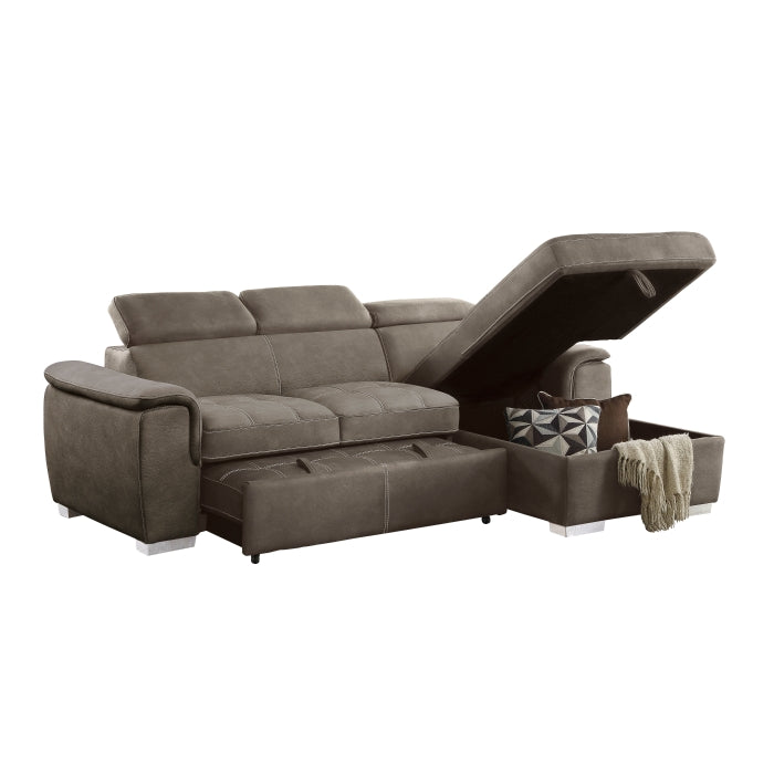 2-Piece Sectional with Adjustable Headrests, Pull-out Bed and Right Chaise with Hidden Storage