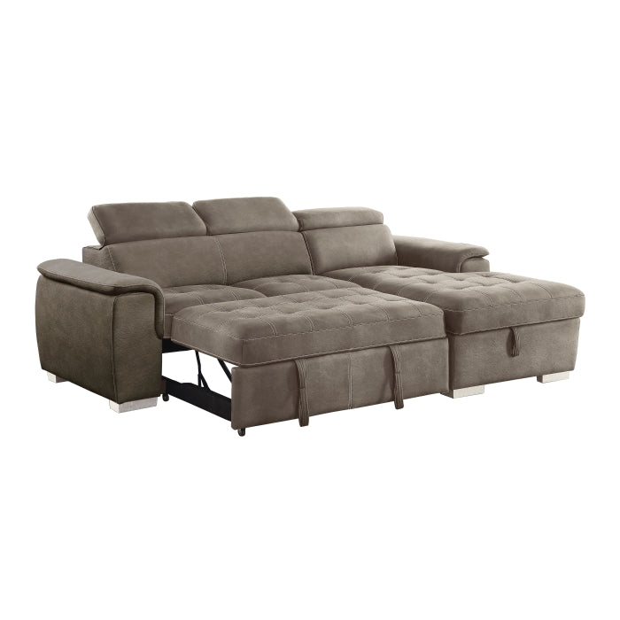 2-Piece Sectional with Adjustable Headrests, Pull-out Bed and Right Chaise with Hidden Storage