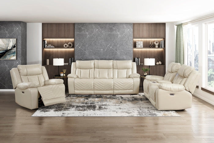 Power Double Reclining Sofa with LED, Wireless charger and charging pore.