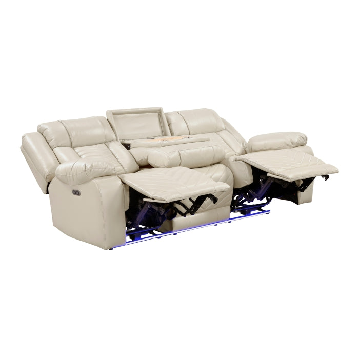 Power Double Reclining Sofa with LED, Wireless charger and charging pore.