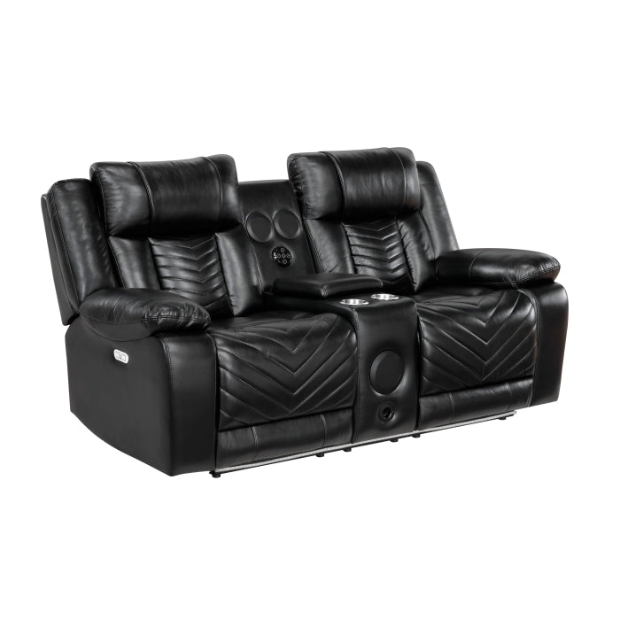 Power Double Reclining Love Seat with Console, Wireless Speakers, LED and Charging Ports