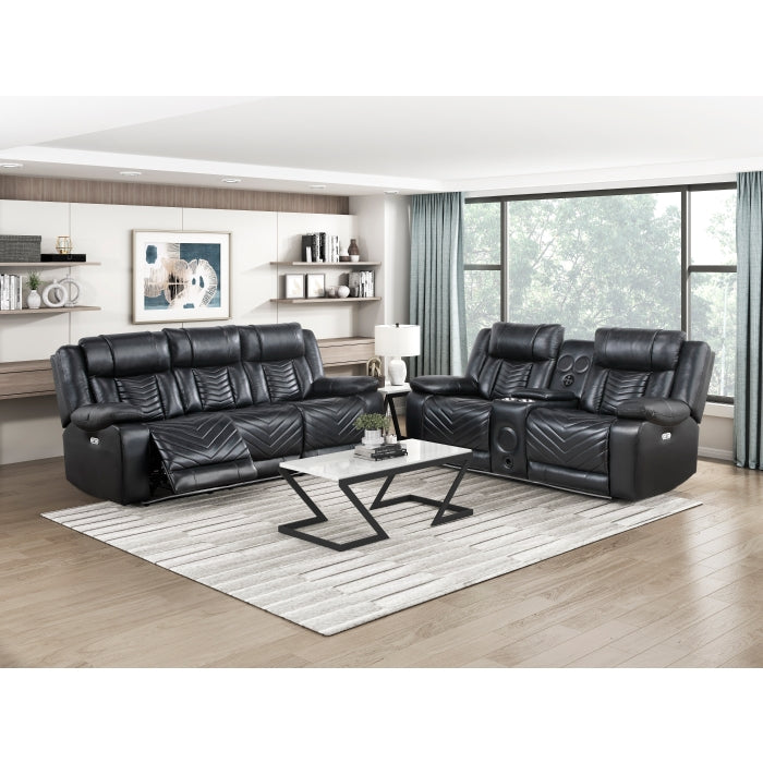 Power Double Reclining Sofa with LED, Wireless charger and charging pore.