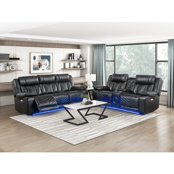 Power Double Reclining Sofa with LED, Wireless charger and charging pore.