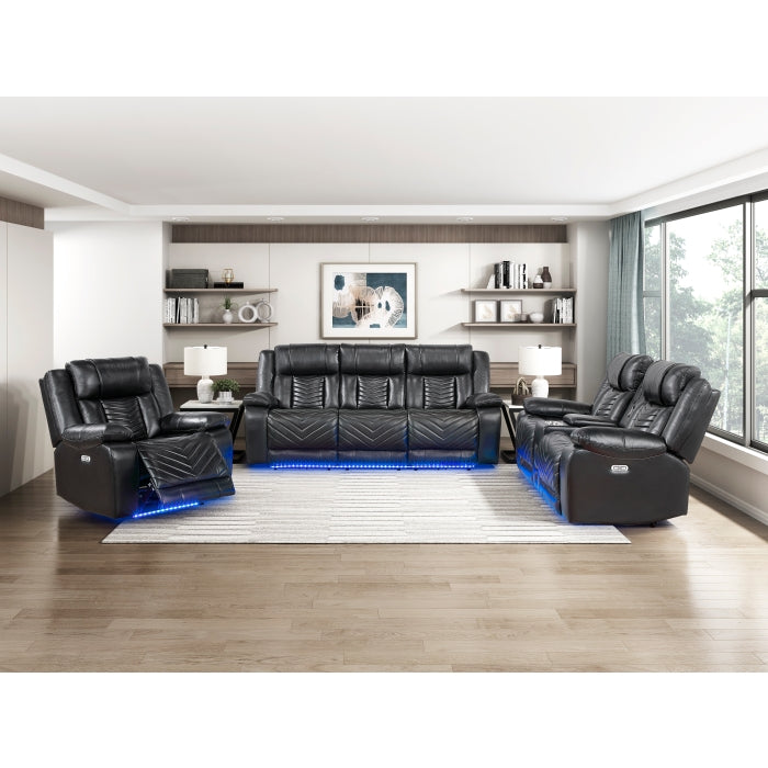 Power Double Reclining Sofa with LED, Wireless charger and charging pore.