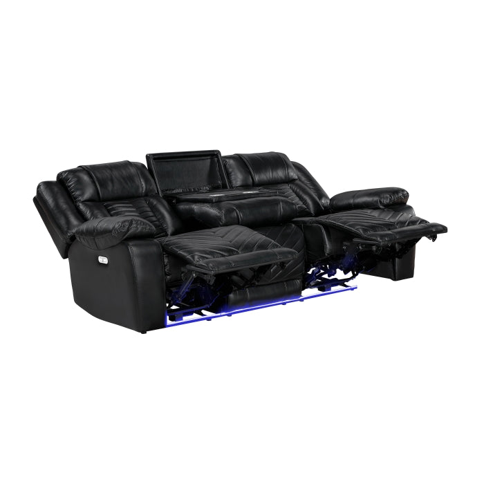 Power Double Reclining Sofa with LED, Wireless charger and charging pore.