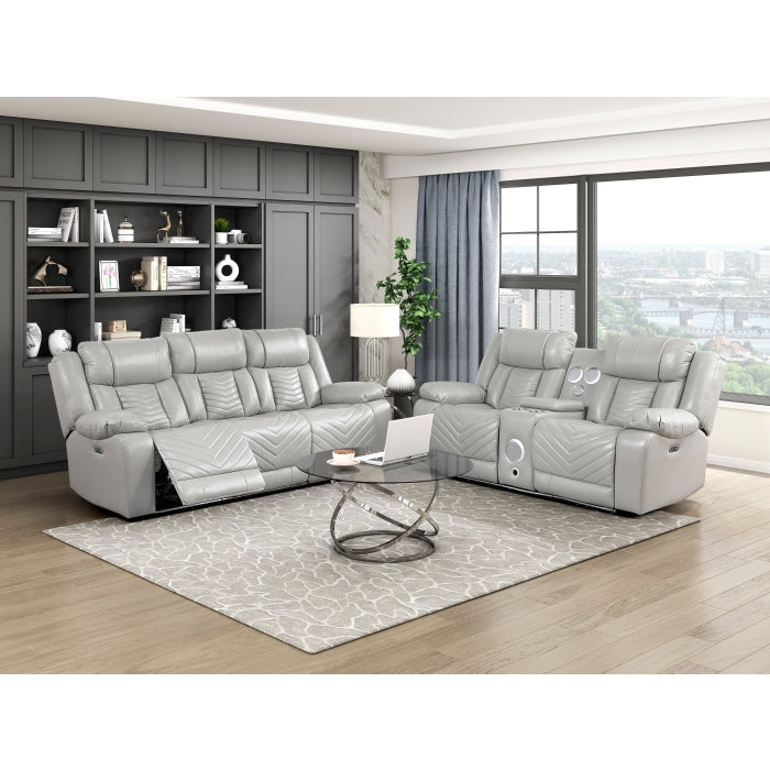Power Double Reclining Sofa with LED, Wireless charger and charging pore.