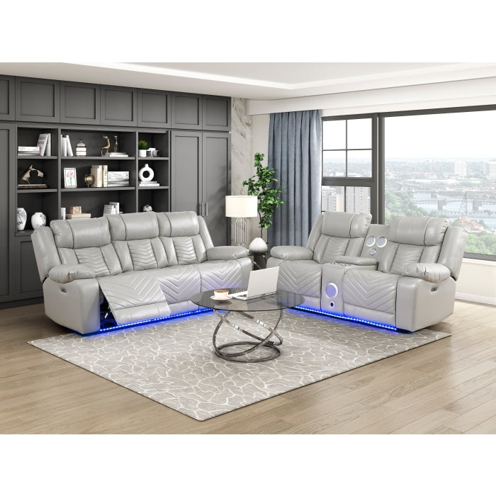 Power Double Reclining Sofa with LED, Wireless charger and charging pore.