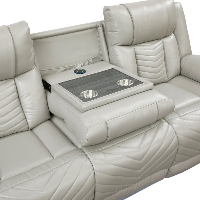 Power Double Reclining Sofa with LED, Wireless charger and charging pore.