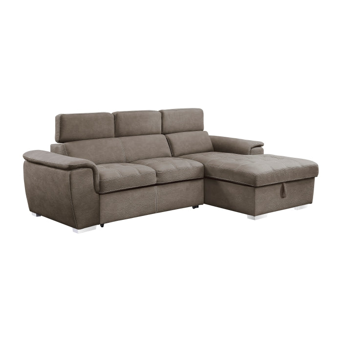 2-Piece Sectional with Adjustable Headrests, Pull-out Bed and Right Chaise with Hidden Storage