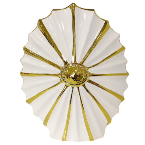 White & Gold Ribbed Fan Vase