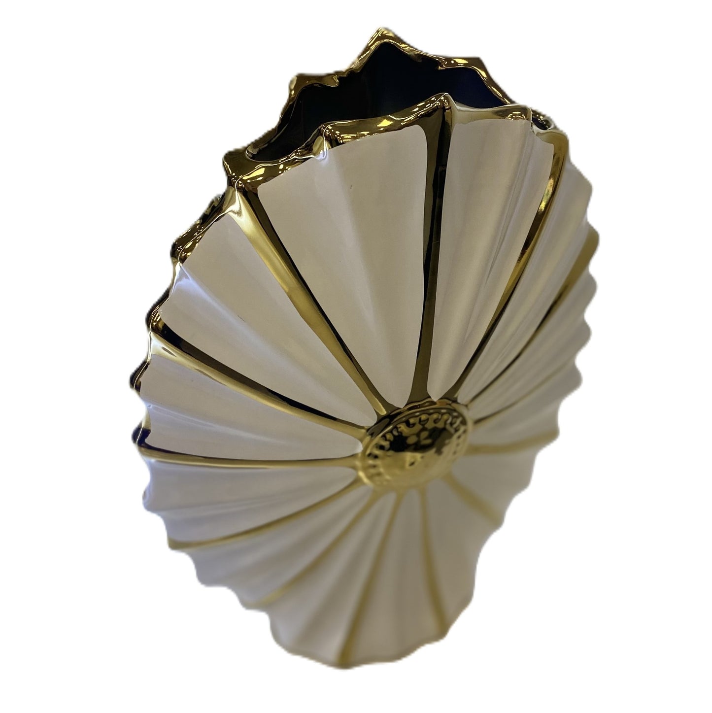 White & Gold Ribbed Fan Vase