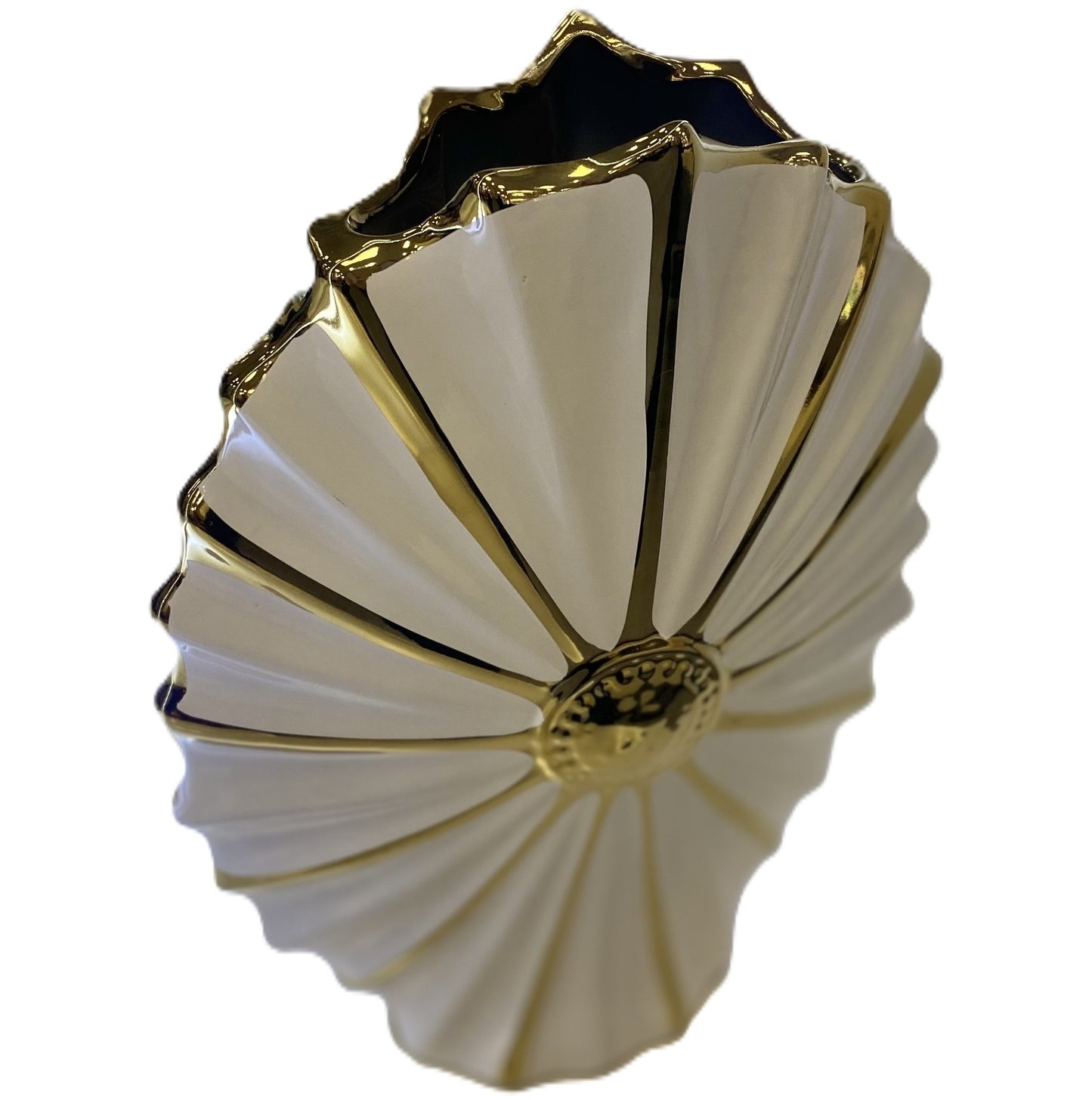 White & Gold Ribbed Fan Vase