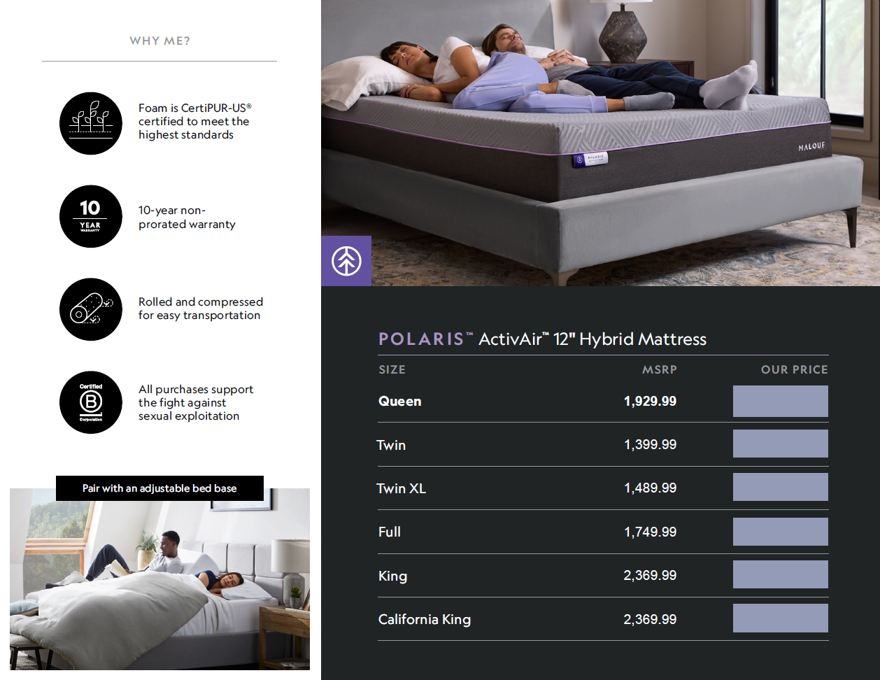 Polaris 12" ActivAir Hybrid Queen Mattress