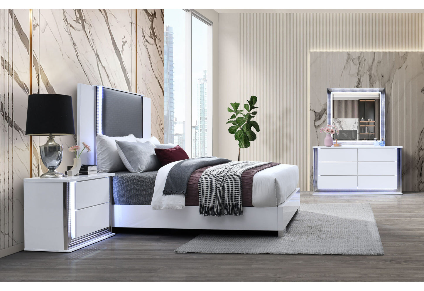 YLIME SMOOTH WHITE 5 Pcs Queen bedroom set