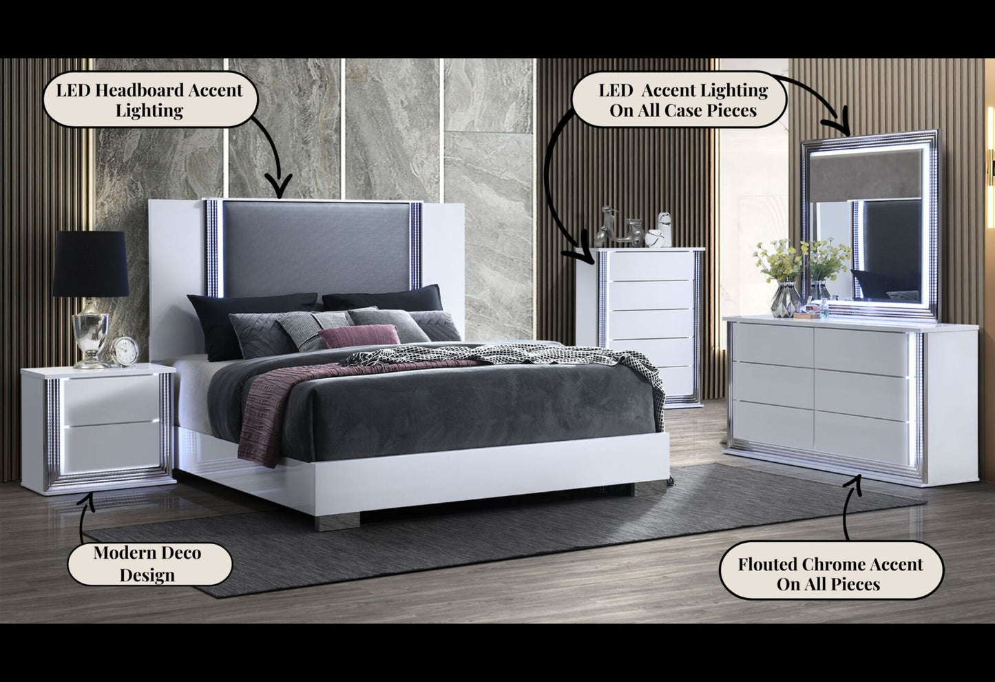 YLIME SMOOTH WHITE 5 Pcs Queen bedroom set